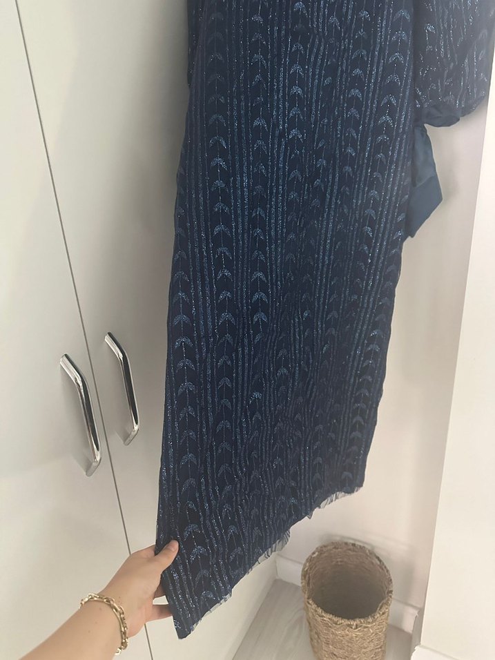 Lacivert Piliseli Uzun Abiye Elbise - Görsel 4