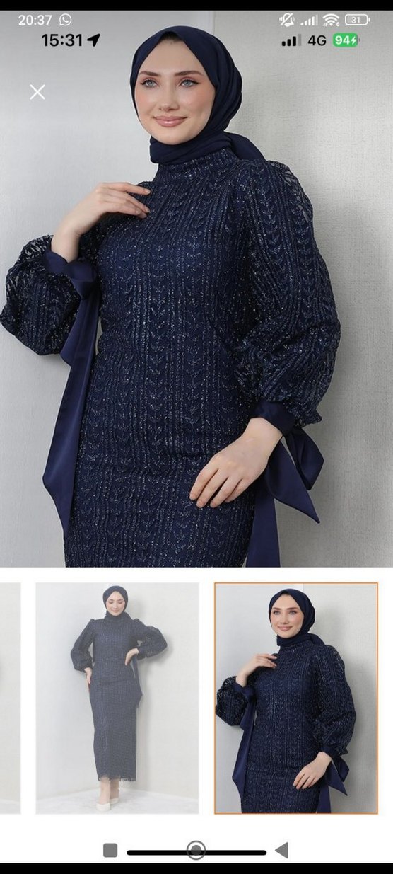 Lacivert Piliseli Uzun Abiye Elbise - Görsel 2