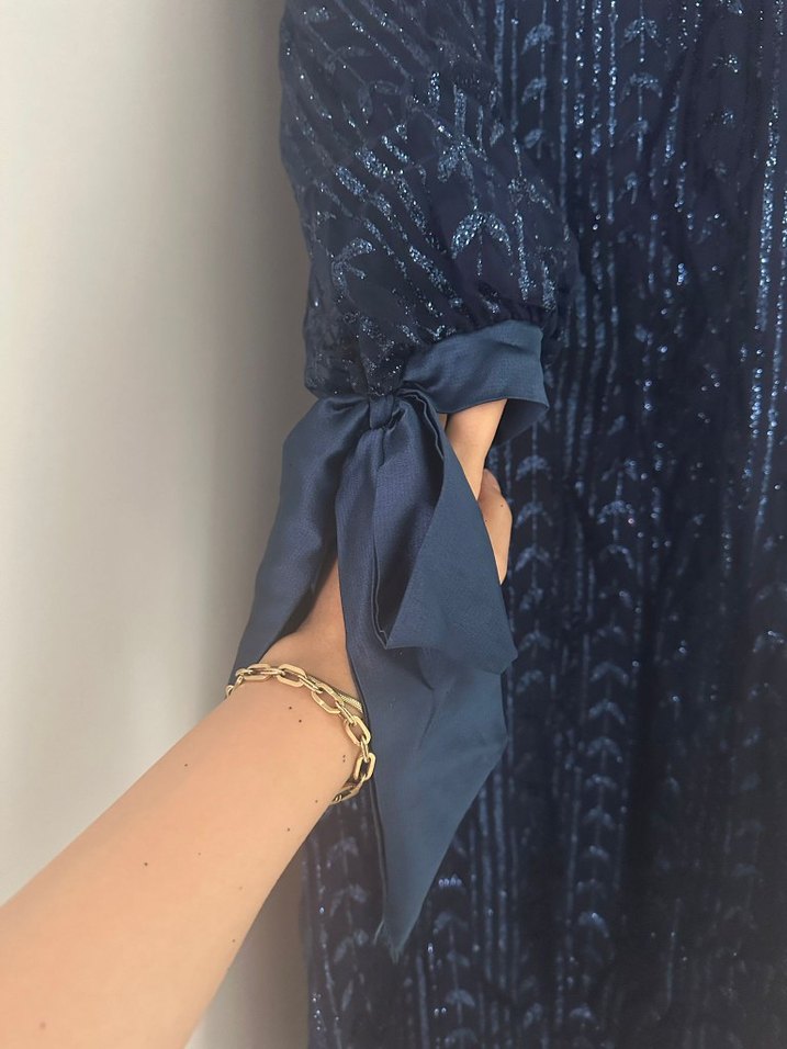 Lacivert Piliseli Uzun Abiye Elbise - Görsel 5