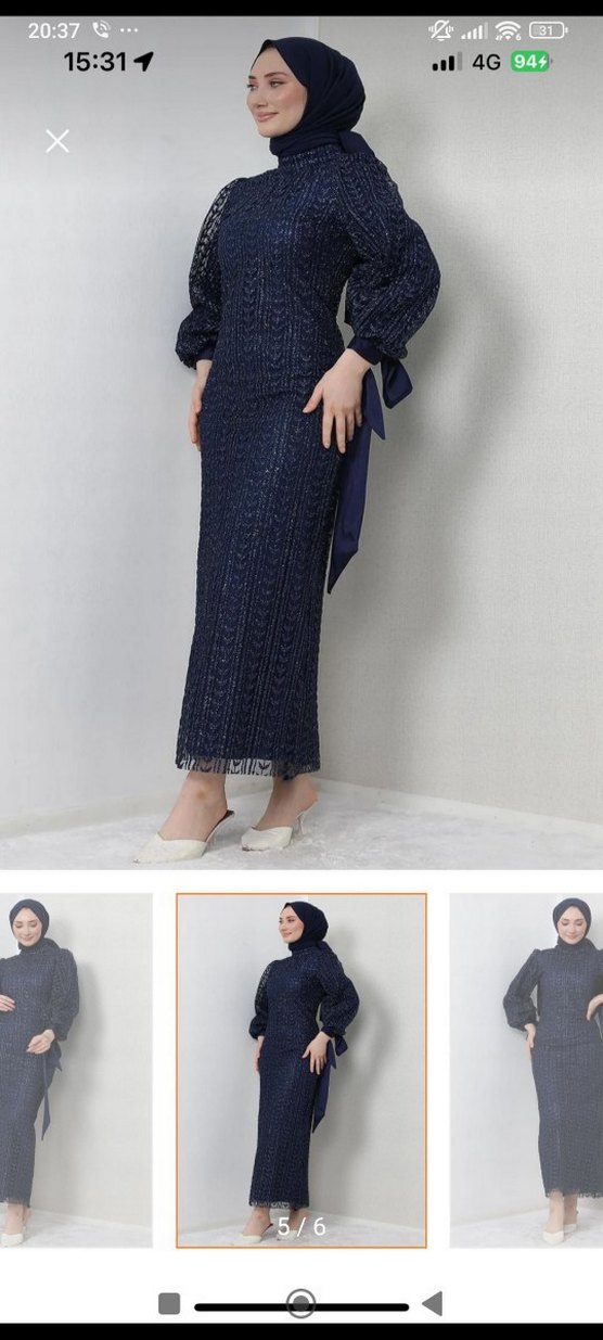 Lacivert Piliseli Uzun Abiye Elbise - Görsel 3