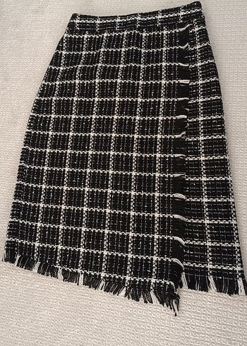 Kemerli Siyah Ekose Midi Kadın Etek - Görsel 5