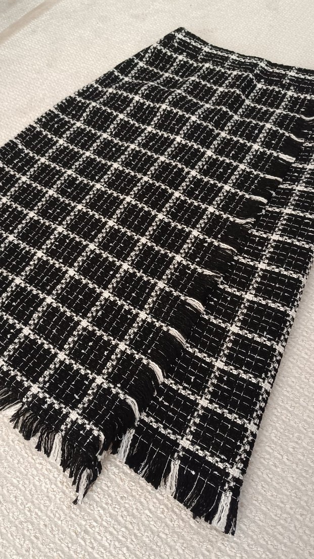 Kemerli Siyah Ekose Midi Kadın Etek - Görsel 4