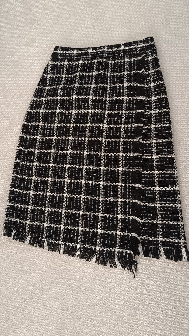 Kemerli Siyah Ekose Midi Kadın Etek - Görsel 5