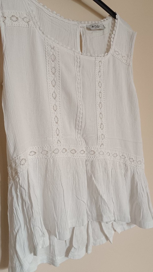 Beyaz Bohem Nakışlı Kolsuz Bluz - Görsel 3