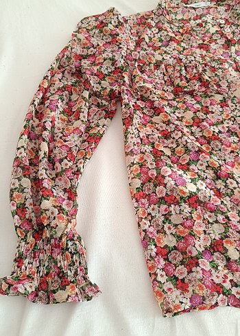 Çiçek Desenli Fırfırlı Uzun Kollu Bluz - Görsel 7