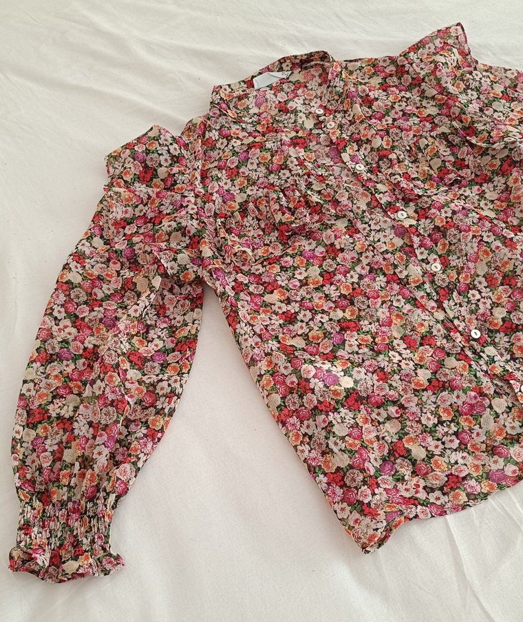 Çiçek Desenli Fırfırlı Uzun Kollu Bluz - Görsel 4