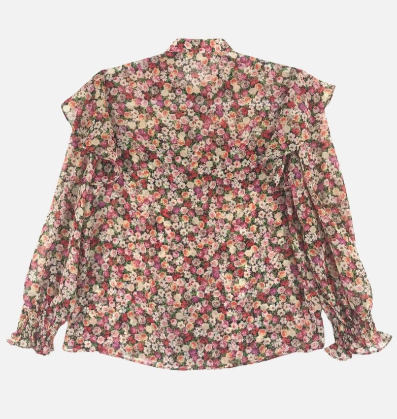 Çiçek Desenli Fırfırlı Uzun Kollu Bluz - Görsel 3