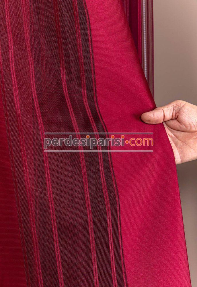 Bordo Çizgili Modern dikey Perde - Görsel 2