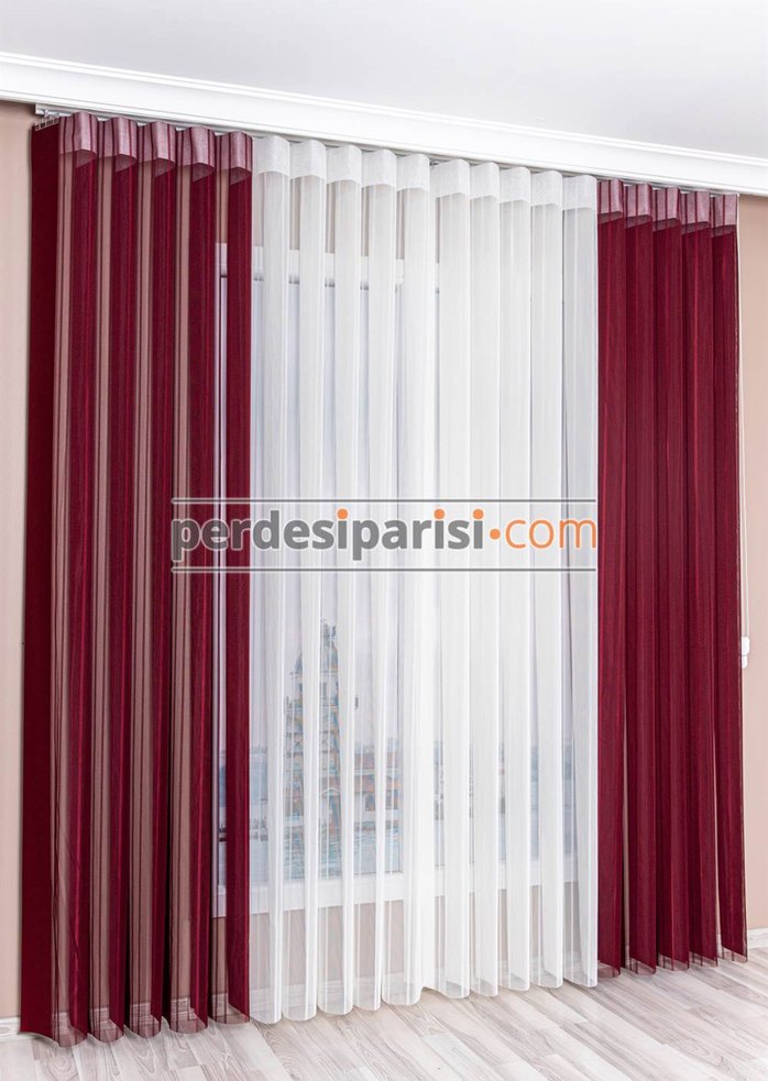 Bordo Çizgili Modern dikey Perde - Görsel 5