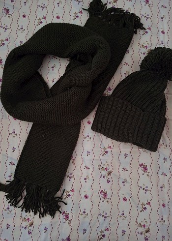 Haki Örgü Atkı Bere Takım - Görsel 2