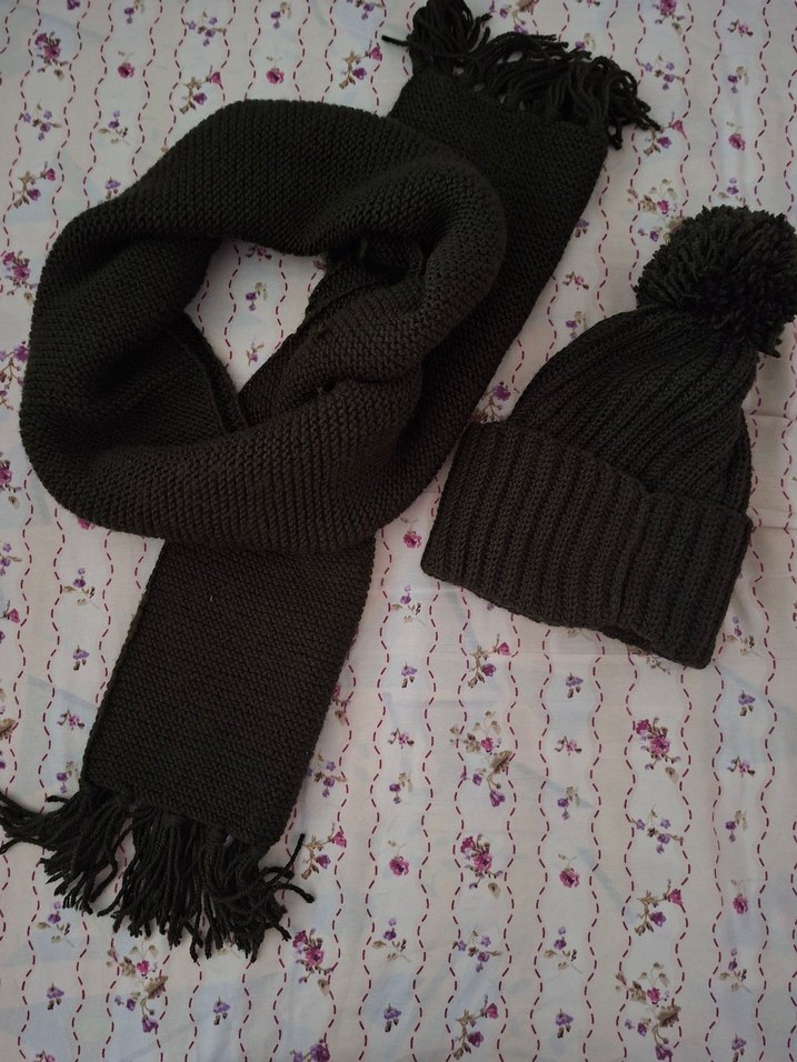 Haki Örgü Atkı Bere Takım - Görsel 2