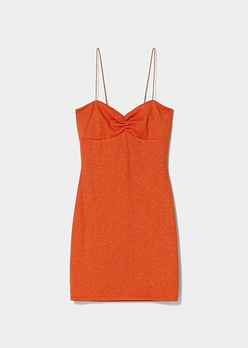s Beden turuncu Renk BERSHKA Turuncu Straplez Mini Elbise