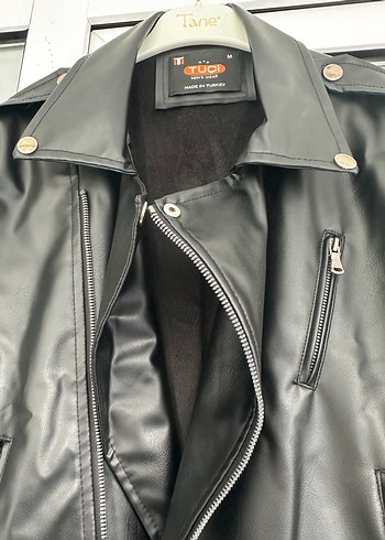 TUC Siyah Deri Biker Ceket - Görsel 4