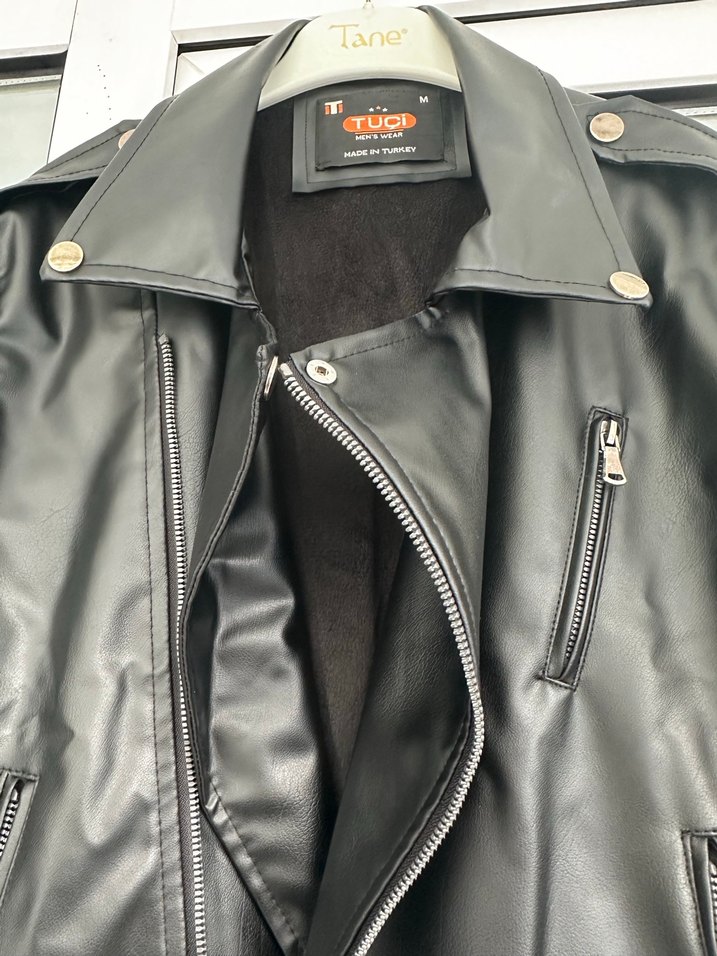 TUC Siyah Deri Biker Ceket - Görsel 4
