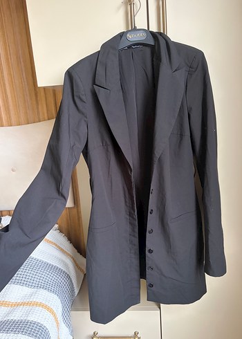 Zara Sik Ve Rahat Koyu Gri Uzun Blazer Ceket