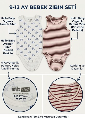 HelloBaby Hello Baby 2li Organik Pamuklu Bebek Zibin Seti
