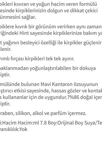 Beden Renk KİRPİK KIVIRIYO YOĞUN HACİM VEREN MASKAR