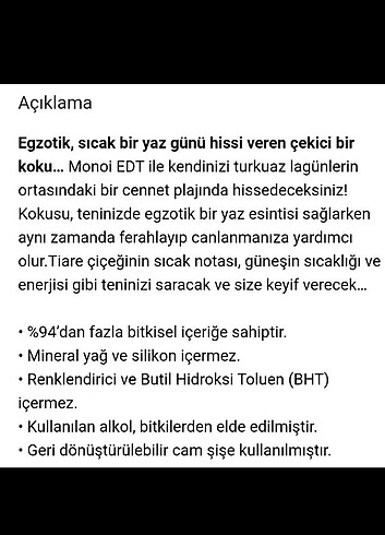  Beden Renk YVES ROCHER TAHITI MONOİ EDT PARFÜM 