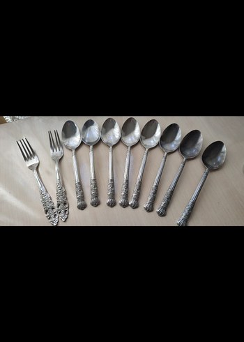 Gri Turkuaz Detaylı İşlemeli Çatal Kaşık Seti - Görsel 2