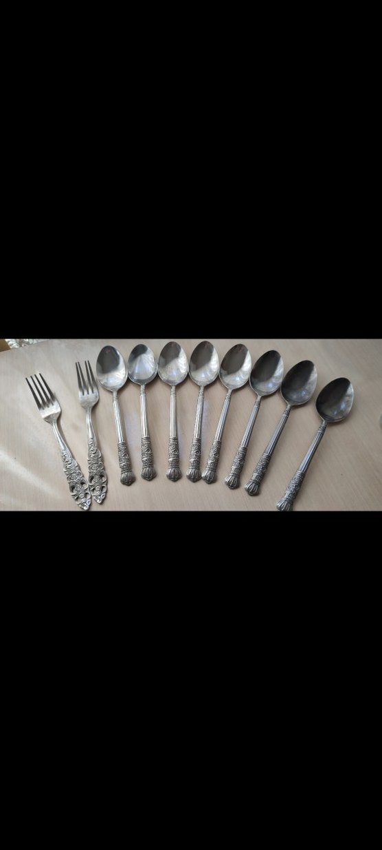 Gri Turkuaz Detaylı İşlemeli Çatal Kaşık Seti - Görsel 2