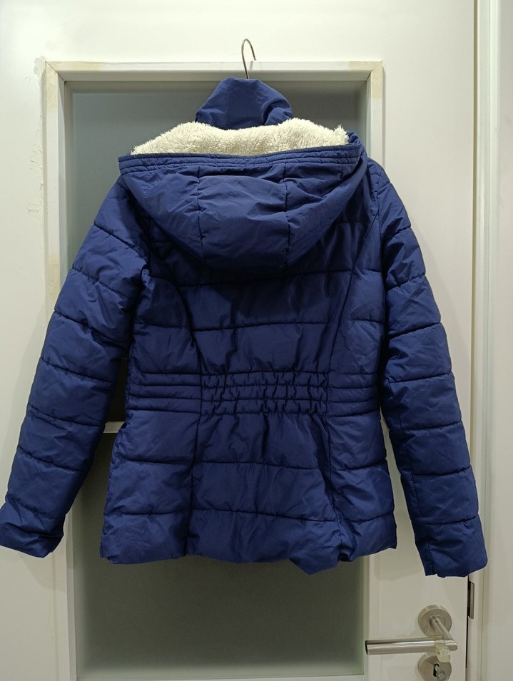 Mavi Kadın Midi Kışlık Mont Kürklü - Görsel 2