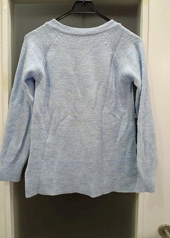 V Yaka Mavi Triko Kadın Kazak - Görsel 3