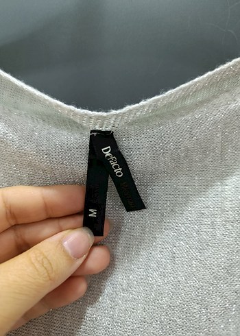 Gri Kadın Keten Triko Kazak - Görsel 4