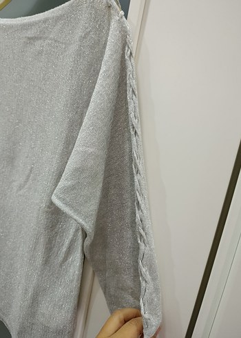 Gri Kadın Keten Triko Kazak - Görsel 2