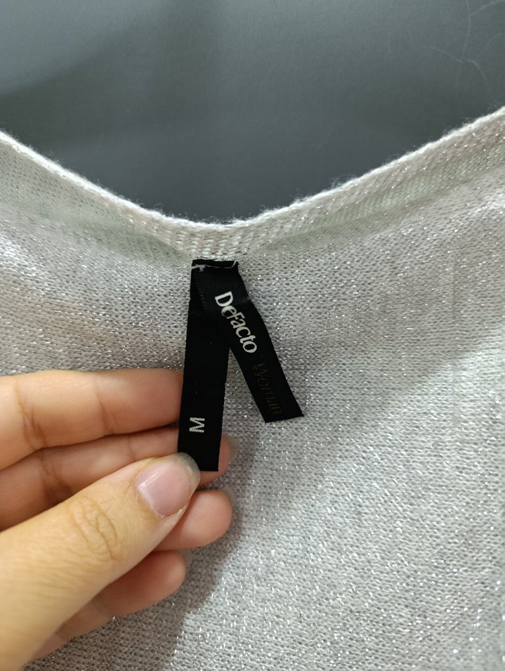 Gri Kadın Keten Triko Kazak - Görsel 4