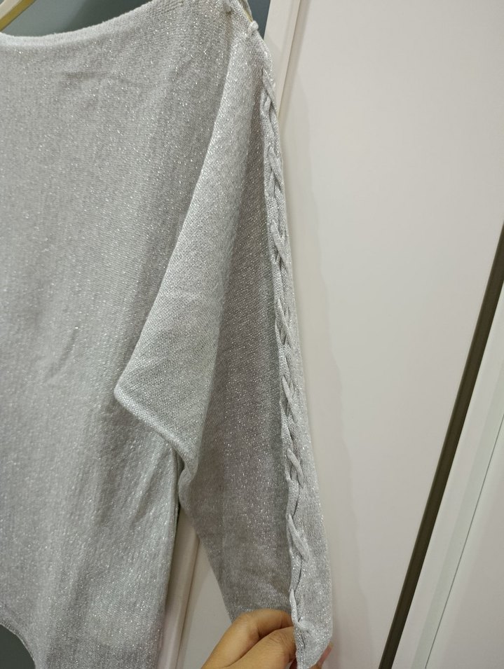Gri Kadın Keten Triko Kazak - Görsel 2