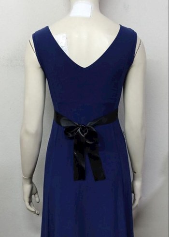 Parlak Mavi V Yakalı Drapeli Midi Elbise - Görsel 2