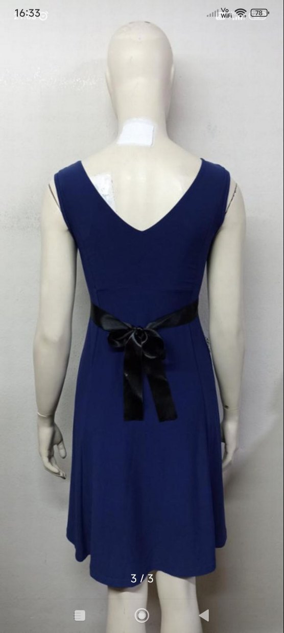 Parlak Mavi V Yakalı Drapeli Midi Elbise - Görsel 2