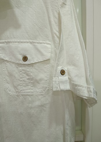 Erkek Beyaz Keten Kısa Kollu Gömlek - Görsel 5