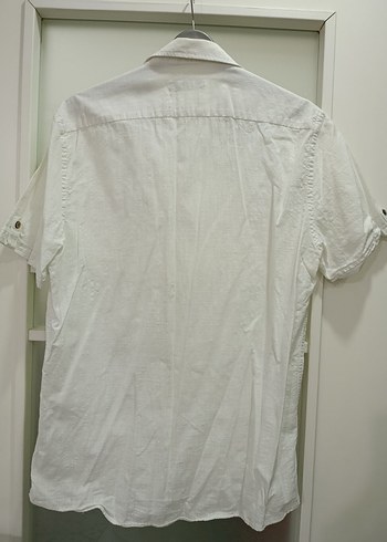Erkek Beyaz Keten Kısa Kollu Gömlek - Görsel 6