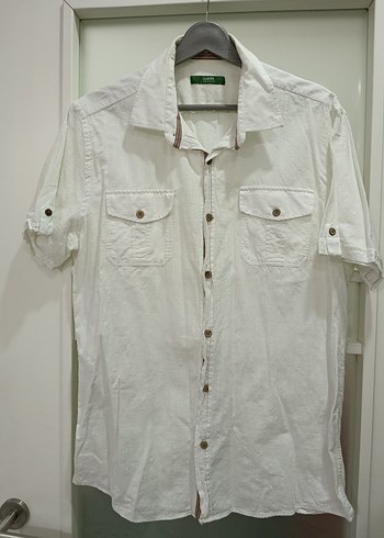 Erkek Beyaz Keten Kısa Kollu Gömlek - Görsel 3