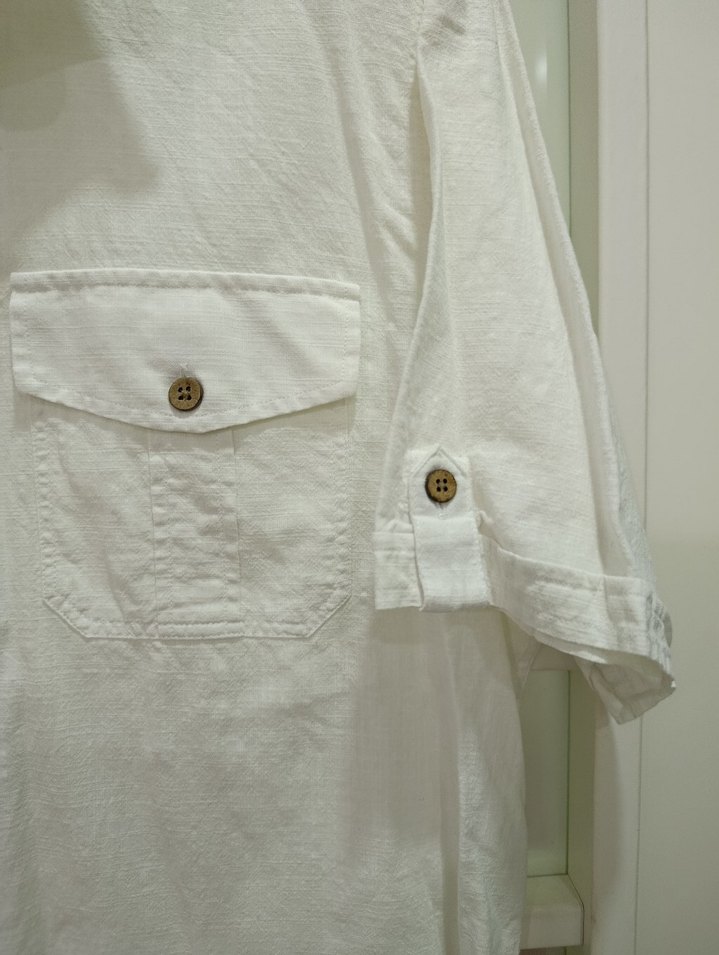 Erkek Beyaz Keten Kısa Kollu Gömlek - Görsel 5