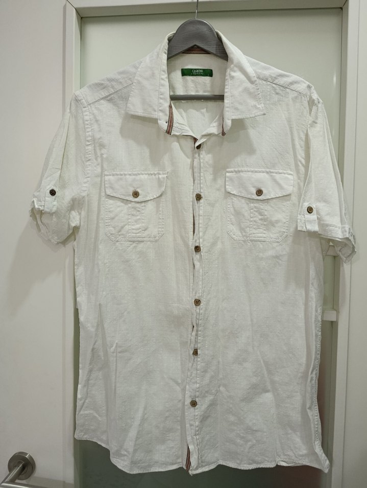 Erkek Beyaz Keten Kısa Kollu Gömlek - Görsel 3
