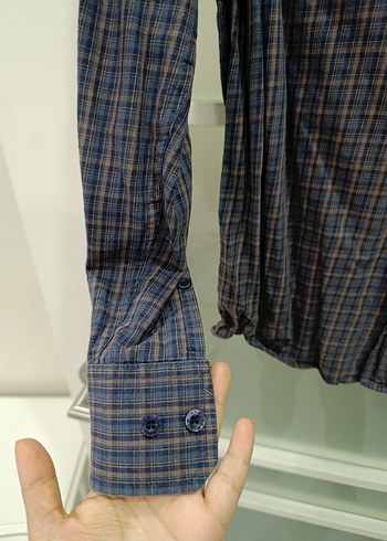 Düğmeli Kahverengi Ekoseli Erkek Gömlek - Görsel 4