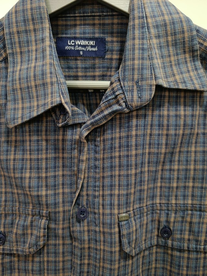 Düğmeli Kahverengi Ekoseli Erkek Gömlek - Görsel 2