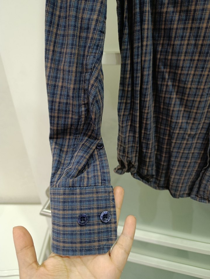 Düğmeli Kahverengi Ekoseli Erkek Gömlek - Görsel 4