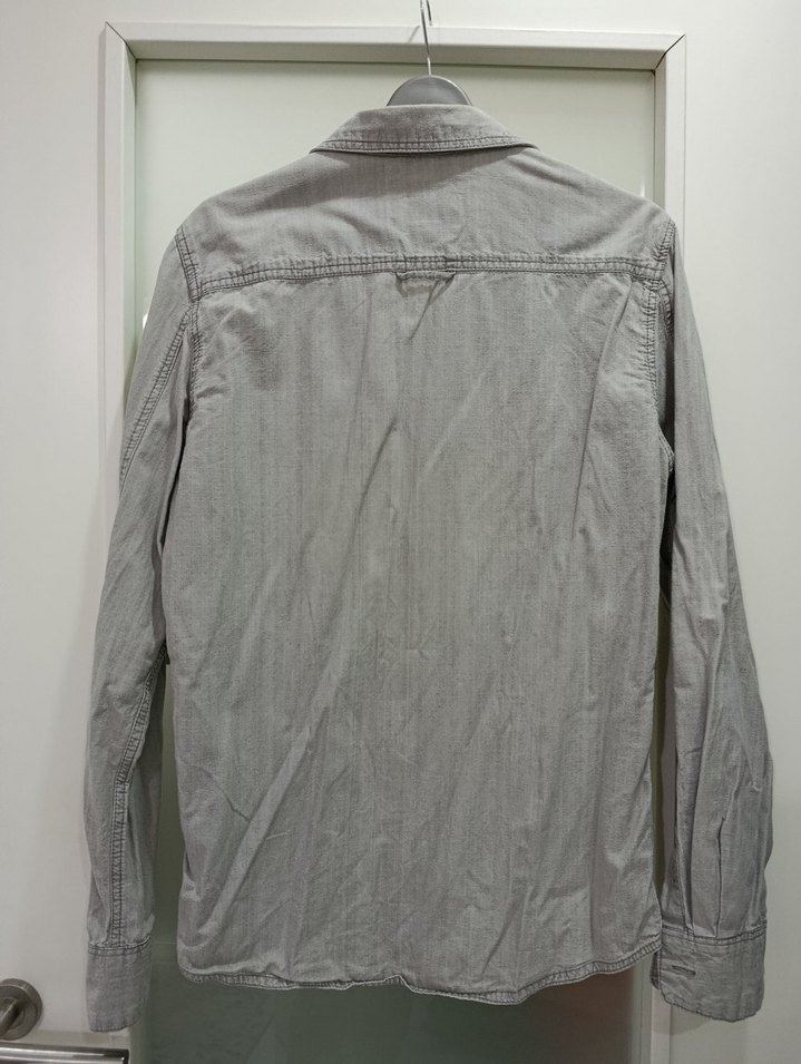 Gri Uzun Kollu Keten Erkek Gömlek - Görsel 4