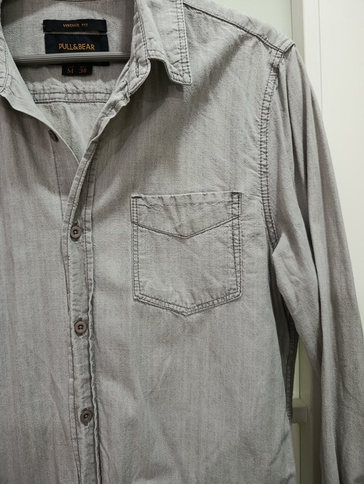 Gri Uzun Kollu Keten Erkek Gömlek - Görsel 3