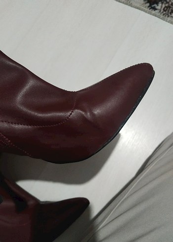 37 Beden Bordo Deri Stiletto Topuklu Kadın Bot