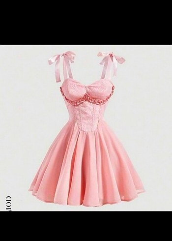Pembe Nakışlı Vintage Midi Elbise