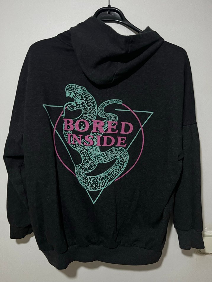 Kadın Siyah Kapüşonlu Street Wear Sweatshirt - Görsel 2