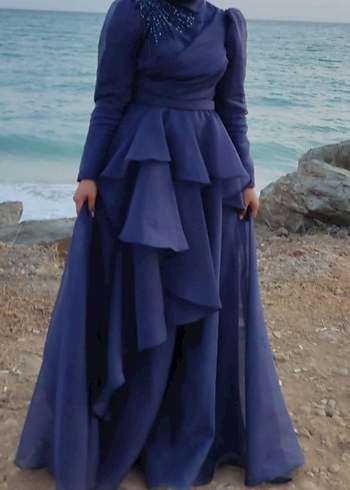 m Beden Lacivert Uzun Drapeli Gotik Abiye