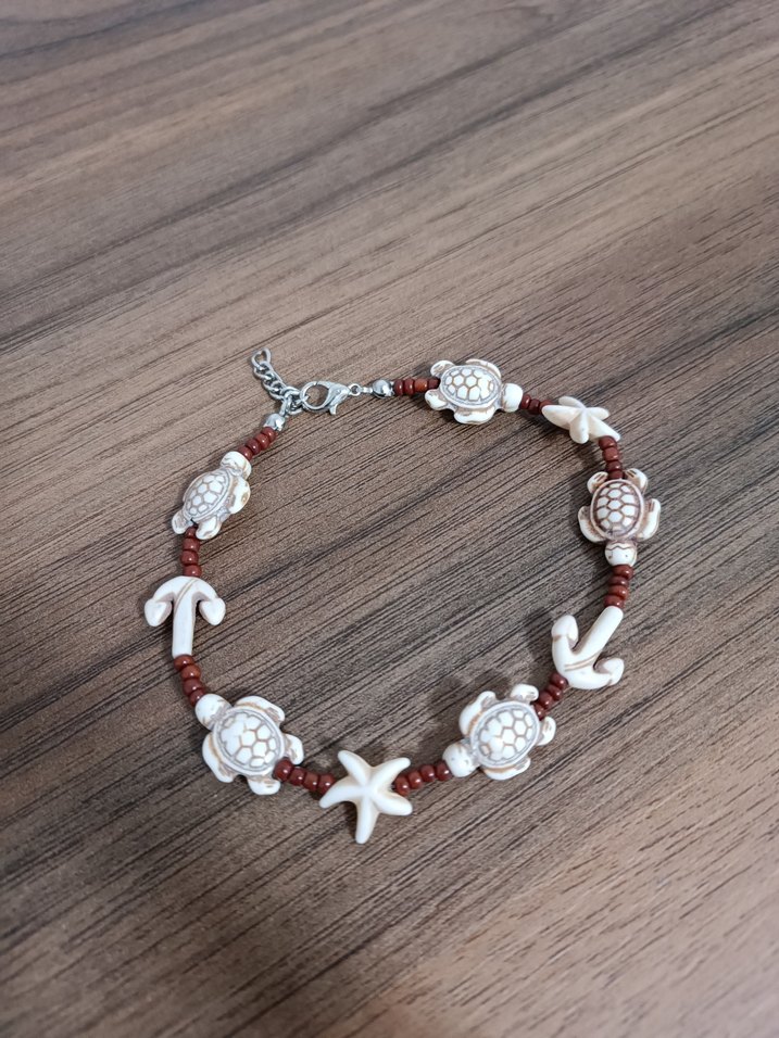 Boncuklu Krem-Kahve Bohem Halhal - Görsel 2