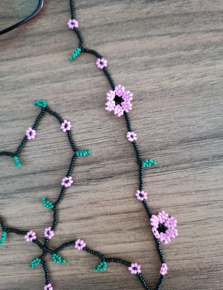 Uzun Pembe Nakışlı Boncuklu Bohem Gözlük İpi - Görsel 3