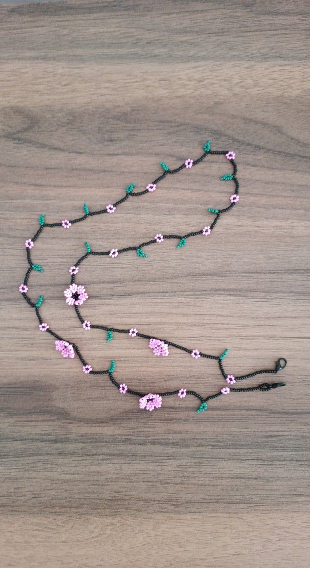 Uzun Pembe Nakışlı Boncuklu Bohem Gözlük İpi - Görsel 2