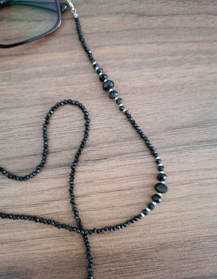 Kristal Zincir Detaylı Siyah Minimalist Gözlük İpi - Görsel 2